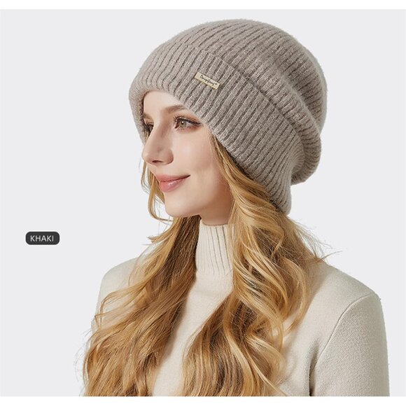 Womens Warm Knit Beanie Hat Cotton Lined Slouchy Winter Fall Thick Skull Cap - Picture 7 of 7